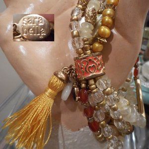 New SARA BELLA 5-Strand Beaded Charm Bracelet w/Tassel.